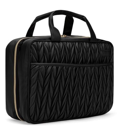 Black Premium Vegan leather Extra Large Toiletry bag with Hanging hook, travel toiletry bag, water-resistant, multiple compartments,versatile uses