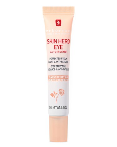 Erborian Skin Hero Eye Cream&ndash; Peach Tinted Under Eye Cream Perfector for Dark Circles, Puffiness, Wrinkles &amp; Fine Lines - Hydrating Korean Skin Care with White Ginseng for Smooth, Radiant Skin - 10 ml
