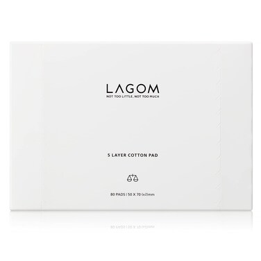 LAGOM 5 Layer Cotton Pad 100% Natural Hypoallergenic Separable Cleansing Puff Lint-Free Soft Facial Square Wipe Eye Cosmetic Toner Makeup Nail Polish Remover Sensitive Dry Oily Skin 2"x2.75" 80 Count