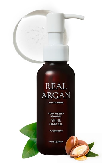 RATED GREEN REAL ARGAN Shine Hair Oil for Dry Damaged Hair &amp; Split Ends   Cold Pressed Vegan Organic Hair Oil   Hair Frizz Control Products w/Moringa Oil Jojoba Oil Argan Oil for Hair (3.38 Fl. Oz)