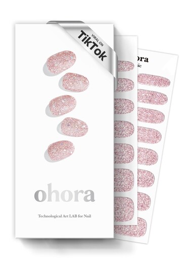ohora Semi Cured Gel Nail Strips (N Pixie Dust) - Nude, Glitter, Works with Any UV/LED Lamps, Salon-Quality, Long Lasting, Easy to Apply &amp; Remove - Includes 2 Prep Pads, Nail File &amp; Wooden Stick