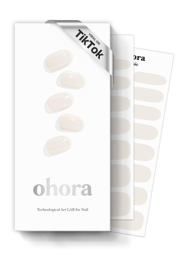 ohora Semi Cured Gel Nail Strips (N Cream Cotton) - White, Solid, Works with Any UV/LED Lamps, Salon-Quality, Long Lasting, Easy to Apply &amp; Remove - Includes 2 Prep Pads, Nail File &amp; Wooden Stick