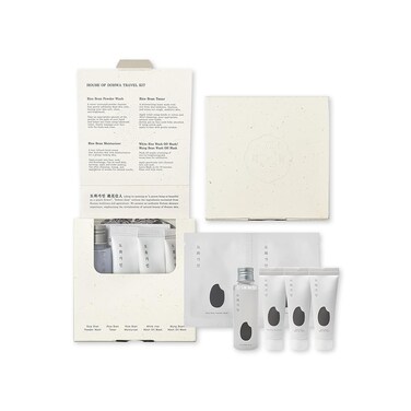 Travel Kit l Essential TSA Friendly Skincare Sample Set l Gentle Exfoliating Cleanser, Hydrating Toner, Moisturising Cream, 2 Wash Off Masks - Product of Korea