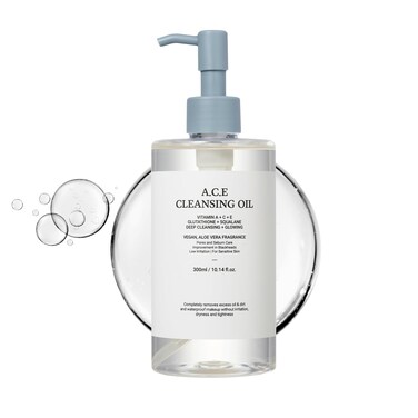 ASNO Multi-Vitamin A.C.E Cleansing Oil 300ml Blackhead Whitehead Sebum Pore Care Glutathione Aloe vera Squalane Centella Asiatica 6-types of Vegan oils Poreless Skin