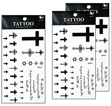 Umama Tattoos 3 Sheets Cross Temporary Tattoo Body Art Tattoo Sticker 3D Waterproof Men Women Realistic tattoos Cross Cartoon Pattern