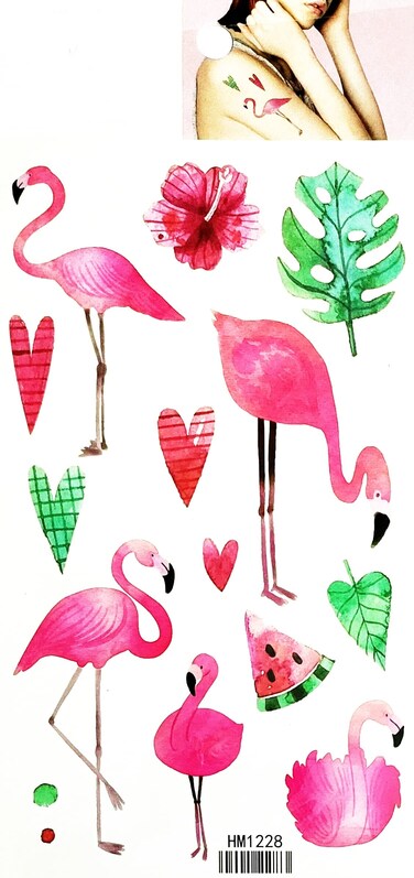 Pink Flamingo Tattoo Fake Waterproof Temporary Tattoos For Men Women Decorations Body Neck Chest Shoulder Legs Arm Back Patterned Flamingo Bird Cartoon 3D Tattoo
