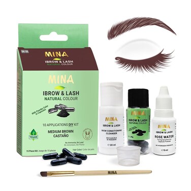 Mina ibrow &amp; Lash Tint kit Medium Brown  Natural Spot coloring and Brow Tinting Kit Powder in Capsule, Water and Smudge Proof   Instant Brow dye, No Ammonia, No Lead