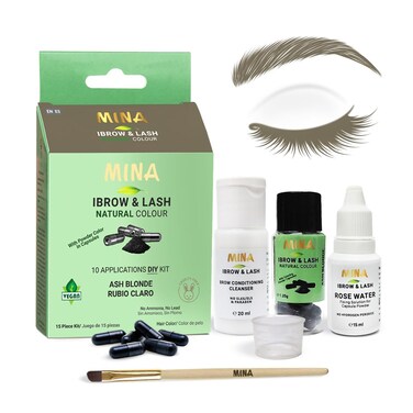 Mina ibrow &amp; Lash Tint kit Ash Blond   Natural Spot coloring and Brow Tinting Kit Powder in Capsule, Water and Smudge Proof   Instant Brow dye, No Ammonia, No Lead