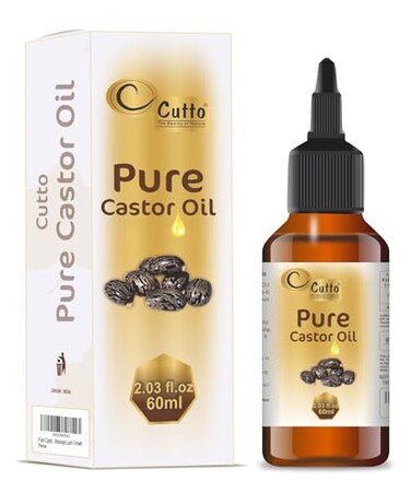 Cutto's Pure Castor Oil (2.03fl oz / 60 ml) Cold-Pressed, 100% Pure, No GMO, NO Heat treatment, Hexane Free Castor Oil - Moisturizing For Dry Skin,Hair Growth, Massage,Lash Growth