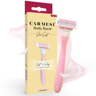Body Razor SkinSoft for Women - Resusable   Anti-Slip Rubber Grip   4-Swedish Stainless Steel Blades   Moisture Strip for Smooth &amp; Painless Hair Removal   (1 Count)