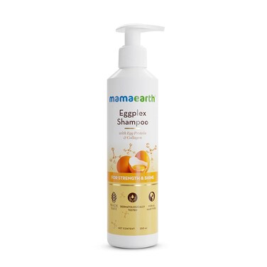 MAMAEARTH Eggplex Shampoo with Egg Protein &amp; Collagen   Strengthens Hair &amp; Adds Shine   Gentle Scalp Cleanser for Dry Damaged &amp; Frizzy Hair   8.45 Fl Oz (250ml)
