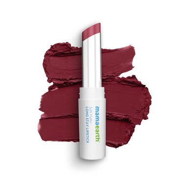 MAMAEARTH Soft Matte Long Stay Lipsticks with Jojoba Oil &amp; Vitamin E for 12 Hour Long Stay - 03 Grape Wine - 3.5 g