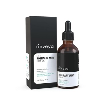 Anveya Rosemary Mint Hair Oil   Hair Oils for Hair Growth &amp; Dandruff Control   Rosemary Oil for Hair Growth &amp; Hair Care   Smoothens Dry Scalp, Reduces Hair Fall &amp; Split Ends   for Men &amp; Women   50ml