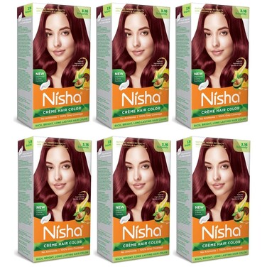 Nisha Creme Permanent Hair Color 100 percent Gray Coverage Hair Dye Pack of 6 Burgundy Vegan and Cruelty-Free Permanent Hair Color