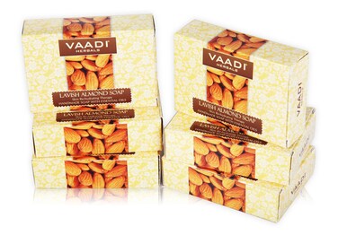 Almond Oil Bar Soap with Honey and Aloe Vera Extracts, ALL Natural - Each 2.65 Ounces - Pack of 6 (16 Ounces) - Vaadi Herbals