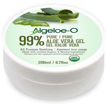 SHOPRYTHM Algeloe-O Organic Aloe Vera Gel 99% Pure Natural made with USDA Certified Aloe Vera Powder Paraben, sulfate free with no added color 200ml/6.76oz.