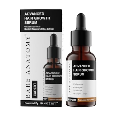 Bare Anatomy Advanced Hair Growth Serum   3% Redensyl + 4% Anagain + 3% Baicapil + 1% Capilia Longa, Rosemary, Biotin &amp; Rice Extract   Hair growth &amp; Hair fall control serum for Women &amp; Men   30mL