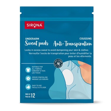 Sirona Disposable Underarm Sweat Pads - 12 Pads, Antiperspirant Absorbent Odour Blocker Pads Armpit Dress Shields