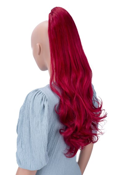 CAISHA 24" Long Hair Clip On Ponytail Extension Heat-Resistant Synthetic Hairpiece Slightly Wavy Red H514