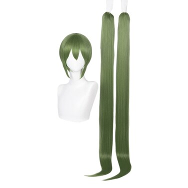 Long hair double ponytail high silk simulation daily cos anime wigs (Dark green)