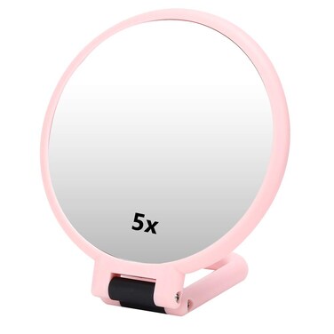 YYOYY Portable Travel Mirror - 5X Magnifying Folding Cosmetic Mirror - Desktop Makeup Mirror - for Check Your Makeup(Pink)
