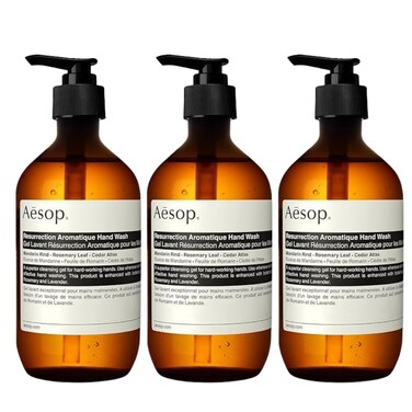 Aesop Resurrection Aromatique Gentle Hand Wash   Cleanse Hands Without Drying   Citrus, Woody, Herbaceous   16.9 oz / 500mL (Pack of 3)