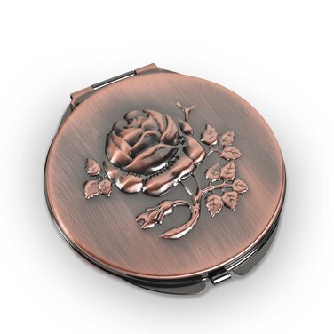 Retro Metal Compact Mirror Travel Portable Mirror 1x/2x Magnification Compact &amp;Portable Foldable (red Copper)