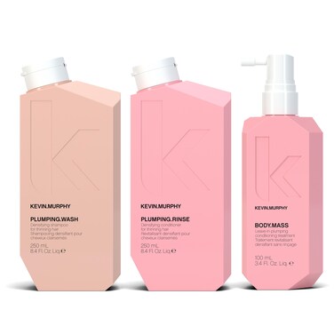 KEVIN.MURPHY PLUMPING.WASH, PLUMPING.RINSE &amp; BODY.MASS - Densifying Shampoo for Thinning Hair - Thickening Hair Conditioner - Leave-In Hair Treatment - For Fine, Thin &amp; Ageing Hair - 3 Pack