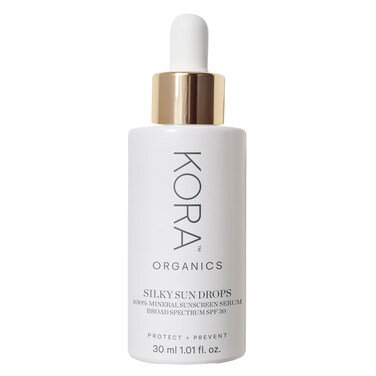 KORA Organics Silky Sun Drops, SPF 30 Mineral Sunscreen Serum, Skin Barrier Repair, Certified Organic, Cruelty Free, 1.01 oz