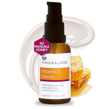Vitamin C Serum for Face and Neck with Hyaluronic Acid, Manuka Honey &amp; Sweet Almond Oil   Plant Based Formula   Carefully formulated to keep your skin young and healthy!
