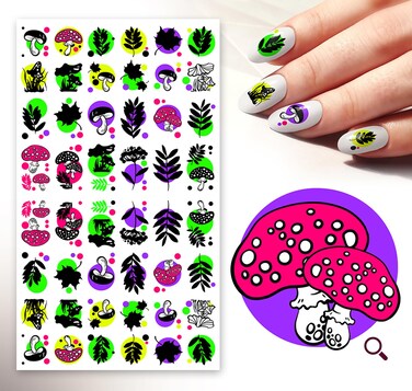 Nail Stickers Decals (5 Sheets) FLONZNAIL Acid Psychedelic Mushrooms Nail D&eacute;cor