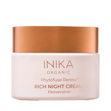 INIKA Organic Phytofuse Renew&trade; Rich Night Cream   Extra rich, nutritive night cream that deeply hydrates and rejuventates. Vegan and Organic Ingredients