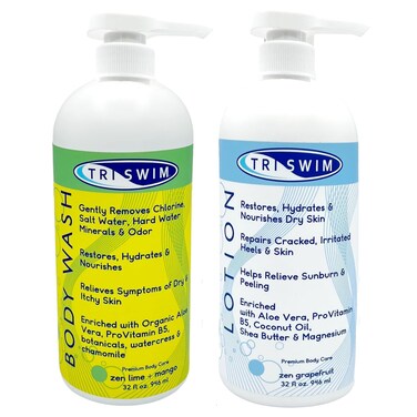 TRISWIM Skin Care Set with Chlorine Removal Body Wash + After Swim Lotion 32 Fl Oz   Defends Skin from Dryness, Sunburn &amp; Chlorine Damage   Keeps Your Skin Soft &amp; Nourished   Pack of 2