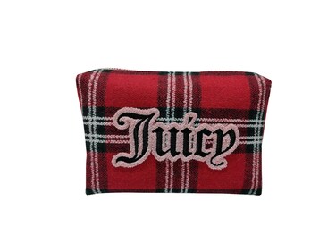 Juicy Couture Women's Cosmetics Bag - Travel Makeup and Toiletries Clutch Wedge Pouch, Flannel Material Multicolor