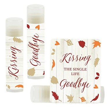 Andaz Press Bridal Shower Bachelorette Party Lip Balm Party Favors, Fallin' In Love Autumn Fall Leaves, Kissing The Single Life Goodbye, Bridesmaid Lip Gloss 12-Pack Bachelorette Party Favors Fall