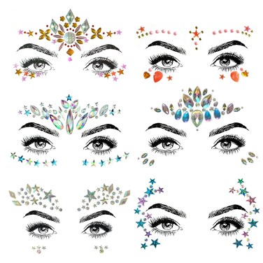 6 Pcs Festival Party Face Jewels, Rhinestone Face Gems, Halloween Music Festival Birthday Rave Carnival Party Face Stickers
