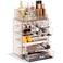 Sorbus Clear Cosmetic Makeup Organizer - Make Up &amp; Jewelry Storage, Case &amp; Display - Spacious Design - Great Holder for Dresser, Bathroom, Vanity &amp; Countertop (3 Large, 4 Small Drawers) [Glitter]