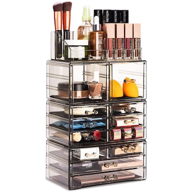 Sorbus Large Makeup Organizer - Clear Stackable Jewelry &amp; Makeup Organizer For Vanity, Bathroom Storage, Dresser - 12 Drawers Cosmetic Beauty Organizers and Storage with Lipstick, Makeup Brush Holder