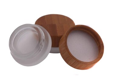 2Pcs 5ml/5g/0.17oz Mini Empty Refillable Frosted Clear Glass Cosmetic Storage Container Bottle Vial Jars with Bamboo Lid For Face Cream Eye Cream Lip Balm Ointments Salves Nail Powder