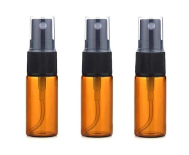 VASANA Pack of 12 Empty Refillable Amber glass Spray bottle Cosmetic Fine Mist Spray Bottles with Black Sprayer Clear Cover Perfume Makeup Water Pure Dew Cosmetic Storage Holder Container 10ml