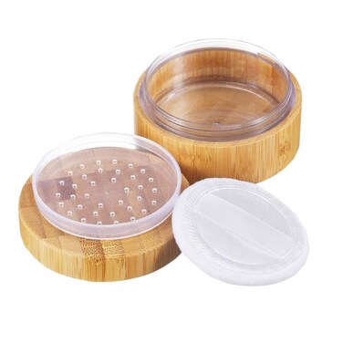 30ml 1oz Empty Loose Powder Case Bamboo Powder Container Cosmetic Make-up Loose Powder Box Case Holder Travel Containers with Sifter Lids and Powder Puff