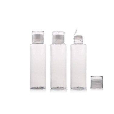 6PCS 100ml/3.4oz Empty Refillable Clear Plastic Bottle Vial Jar Cosmetic Container Travel Packaging with Orifice Reducer and Screw Lid for Lotion Emulsion Toner Essential Oil