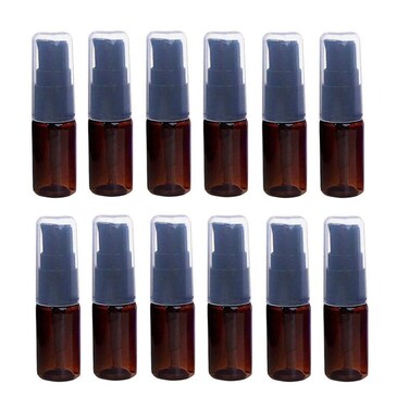 12PCS 10ML 0.3OZ Brown Empty Plastic Lotion Pump Bottle with Transparent Cap Sample Jar Refillable Portable Cosmetic Container Shampoo Emulsion Holder for Vacation Travel Daily