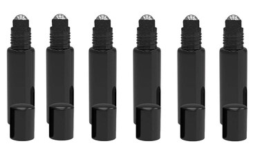 6PCS 5ml Upscale Glass Roll-on Bottles with Lid and Stainless Steel Roller Ball Empty Refillable Essential Oil Perfume liquids Roller Bottles Vial Portable Container Pot Jar (black)