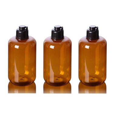 3PCS 300ml/10oz Empty Refillable Brown Plastic Flip Cap Bottle Jars Vial Cosmetic Container Pot Holder for Makeup Emollient Water Hydrolat Toner Floral Water Lotion Shampoo Shower Gel Toiletries &hellip;
