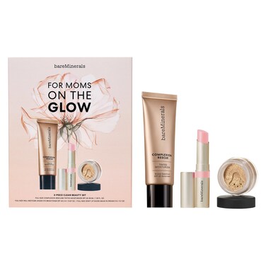 bareMinerals 3-Piece Clean Beauty Gift Set, Includes 3 Full-Sizes, Tinted Moisturizer Mineral SPF 30 + Hyaluronic Acid, Under-Eye Brightener + Concealer, Dewy Lip Gloss-Balm Set, Makeup Trio