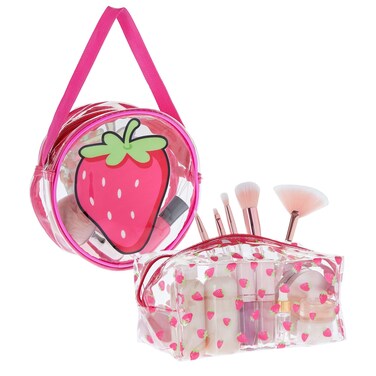Glamlily Set of 2 Strawberry Makeup Bag for Face Powder, Mascara, Lipgloss, Clear Travel Bags for Toiletries (2 Designs)