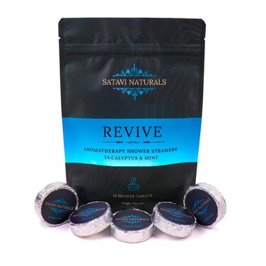 Aromatherapy Shower Steamers (15-Pack) Revive - Eucalyptus &amp; Mint Scented Vapor Tabs for Self-Care, Aromatic Shower Bath Bombs, Natural Essential Oils for Women &amp; Men