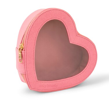 Heart Makeup Bag &ndash; Pink Heart Cosmetic Bag with Clear Cover &ndash; Gift Ideas for Women, Mom, Girlfriends, Her - Large Capacity for Full Size Makeup, Skincare and Brushes