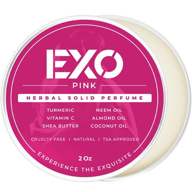 EXO Pink Herbal Eau de Parfum Solid Perfume Balm for Women, Floral &amp; Sweet with notes of Iris, Earthy Patchouli, Warm Vanilla &amp; Spun Sugar, No Alcohol, Long Lasting, Fragrance for Women, 2 oz